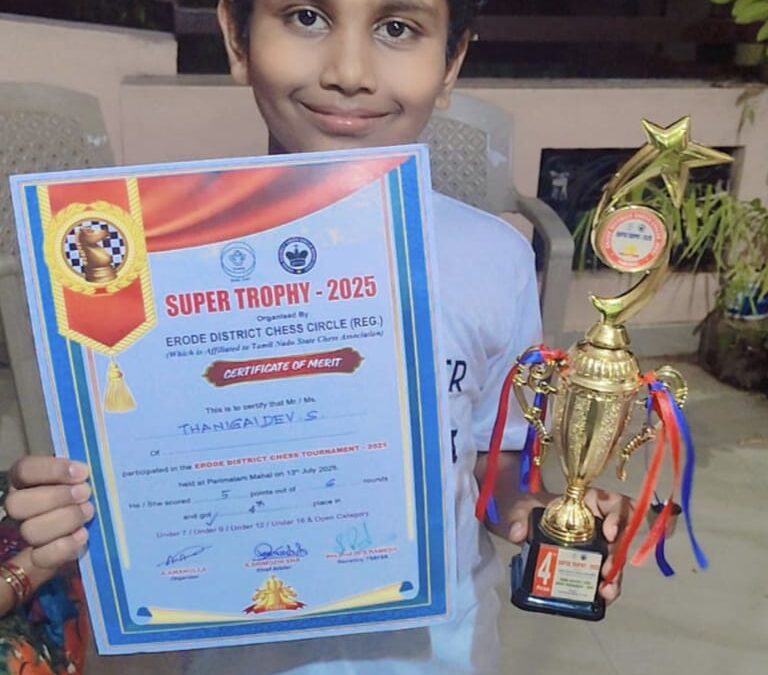 🏅 Thanigaidev S Secures 4th Place in Under-9 Category with Strong Performance!