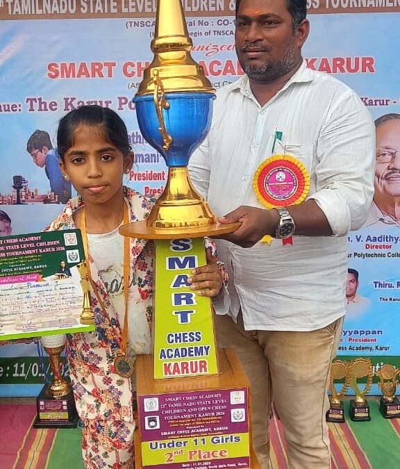 Excellent Runner-Up Finish by Our Student Pukhalini J at Karur Smart Chess Tournament